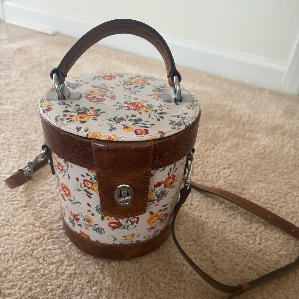 Floral Cylinder Handbag with Brown Accents